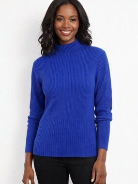 Nordstrom Cobalt Blue Ribbed Mock Neck Sweater – Bold Knit Minimalist Fall Layer